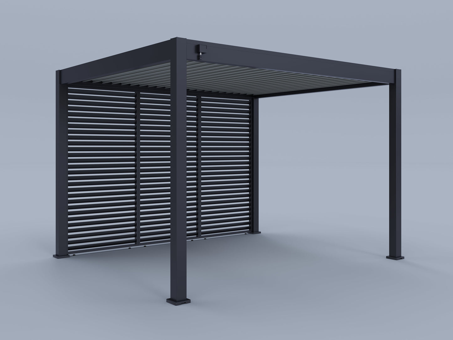 10'x12' Suprema Pergola, Light Gray Louver with (3) 12' Fixed Horizontal Deco Panels