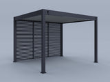 10'x12' Suprema Pergola, Light Gray Louver with (3) 12' Fixed Horizontal Deco Panels