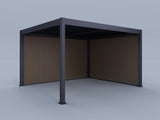12'x14' Suprema Pergola, Slate Louver with (1) 14' and (1) 12' Teak Privacy Walls