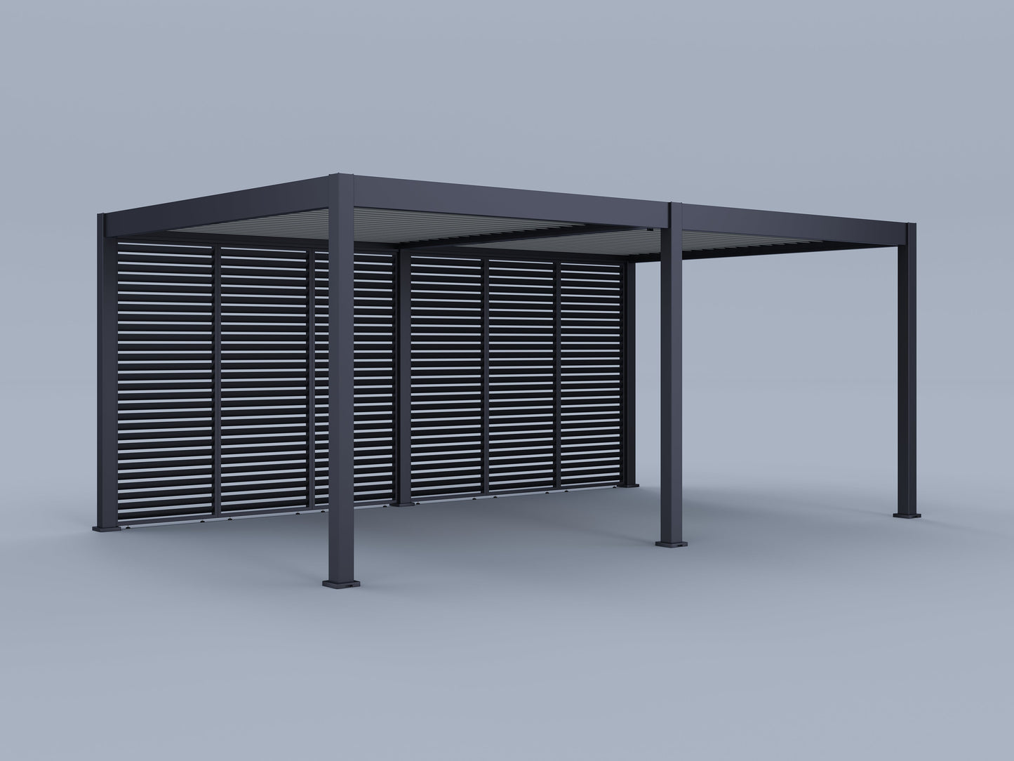12'X20' Suprema Pergola, Light Gray Louver with (6) 20' Fixed Horizontal Deco Panels