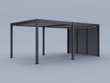 12'X20' Suprema Pergola, Light Gray Louver, Lighting with (3) 12' Fixed Horizontal Deco Panels