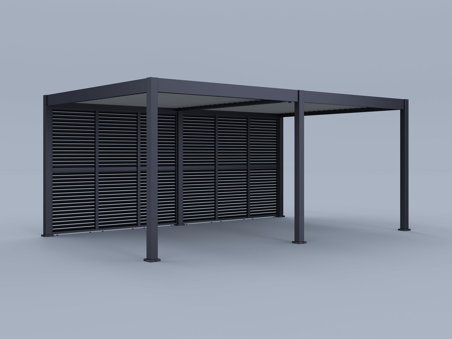 12'X20' Suprema Pergola, Light Gray Louver with (6) 20' Adjustable Horizontal Shutter Panels