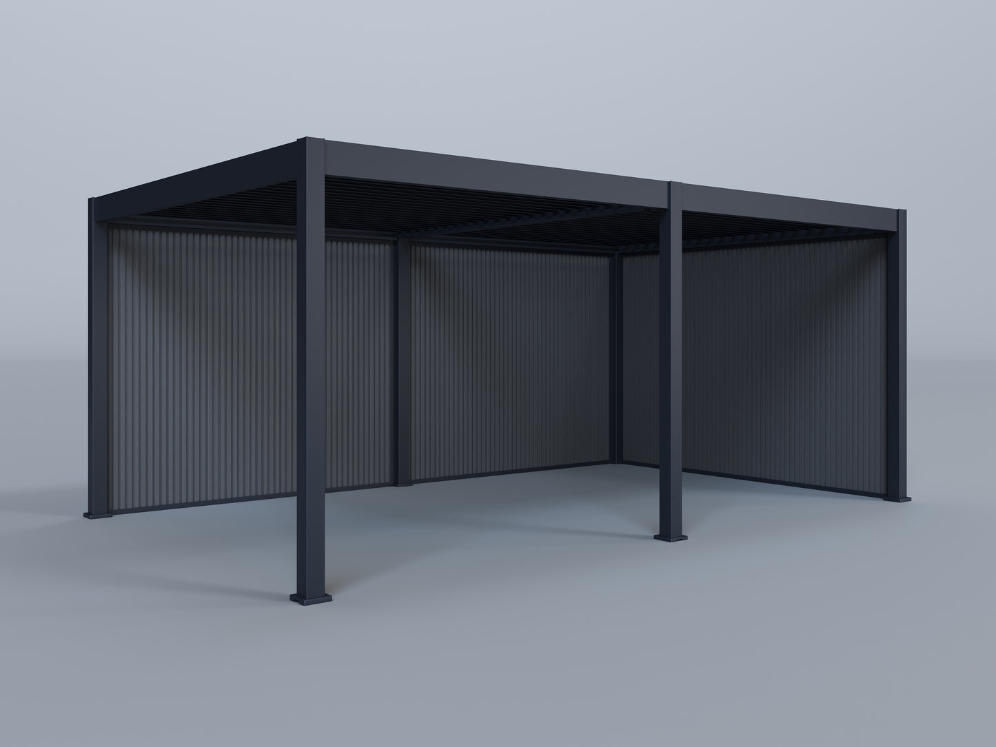 12'x20' Grand Tuscan Pergola with (2) 10' and (1) 12' Pebble Grey Privacy Walls