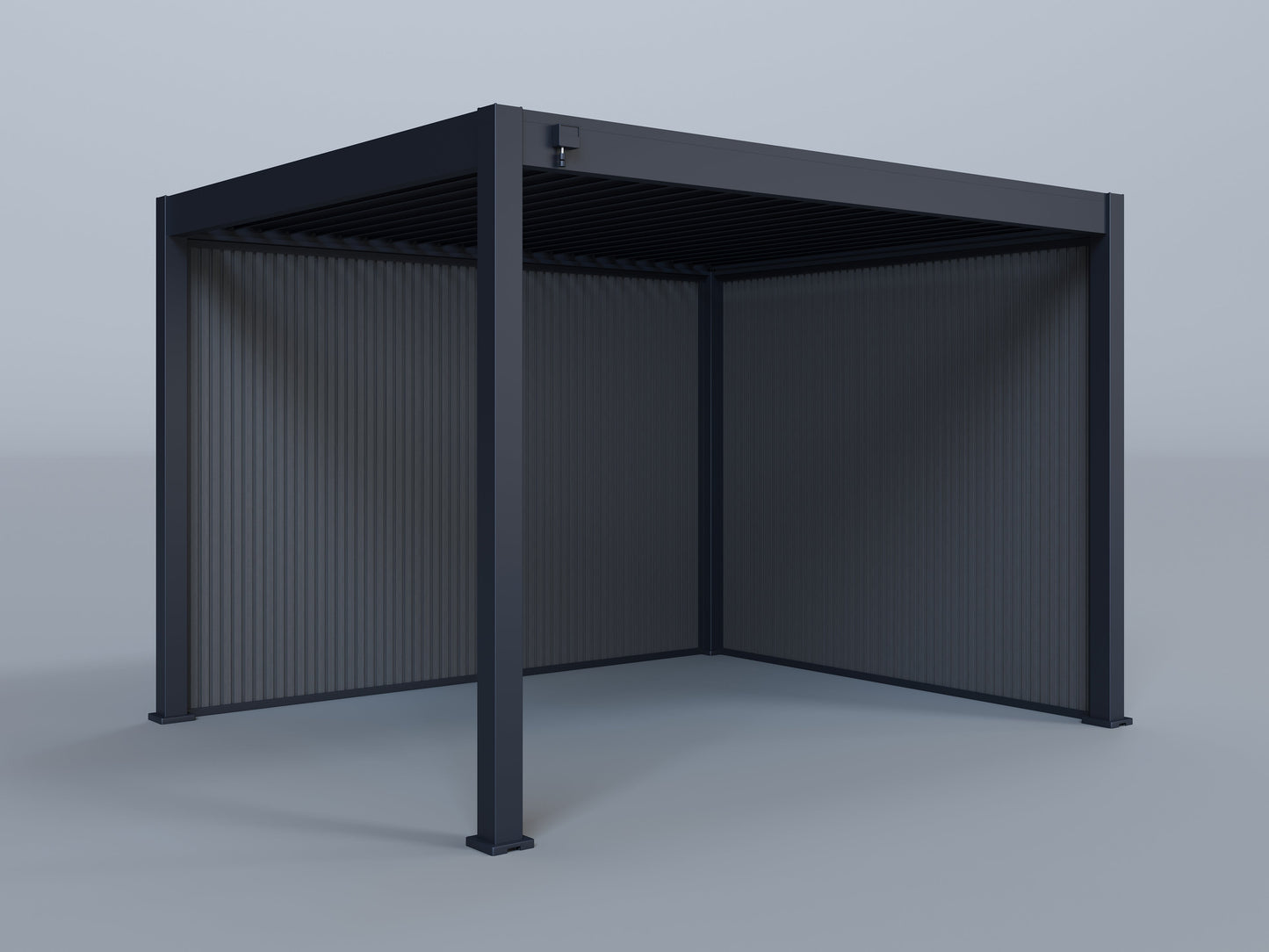 10'x12' Suprema Pergola, Slate Louver with (1) 10' and (1) 12' Pebble Grey Privacy Walls