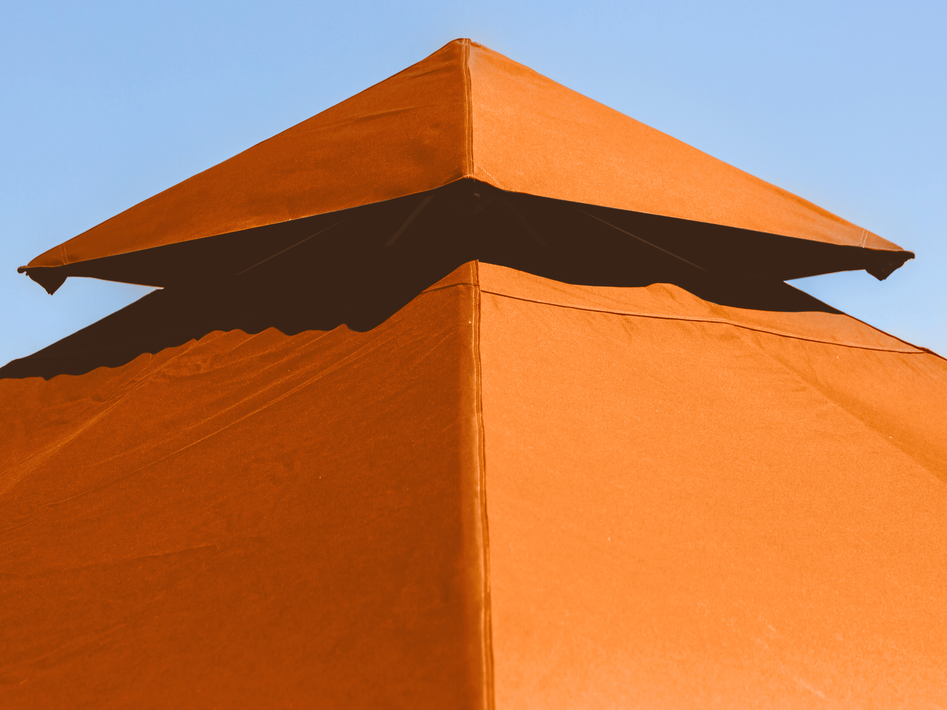 Close up of the peak of the Barcelona Soft Top Gazebo in Rust