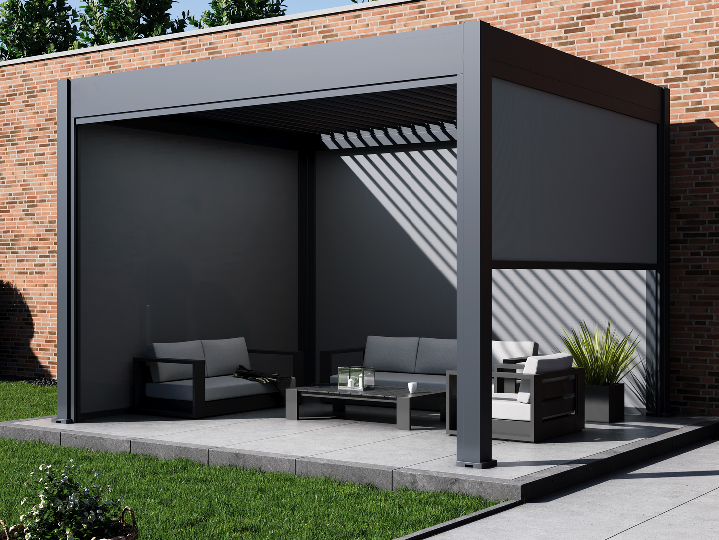 Single Wind Screen for Louvered Pergola