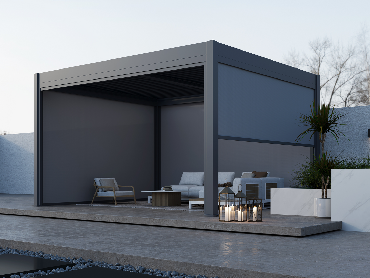 Single Wind Screen for Louvered Pergola