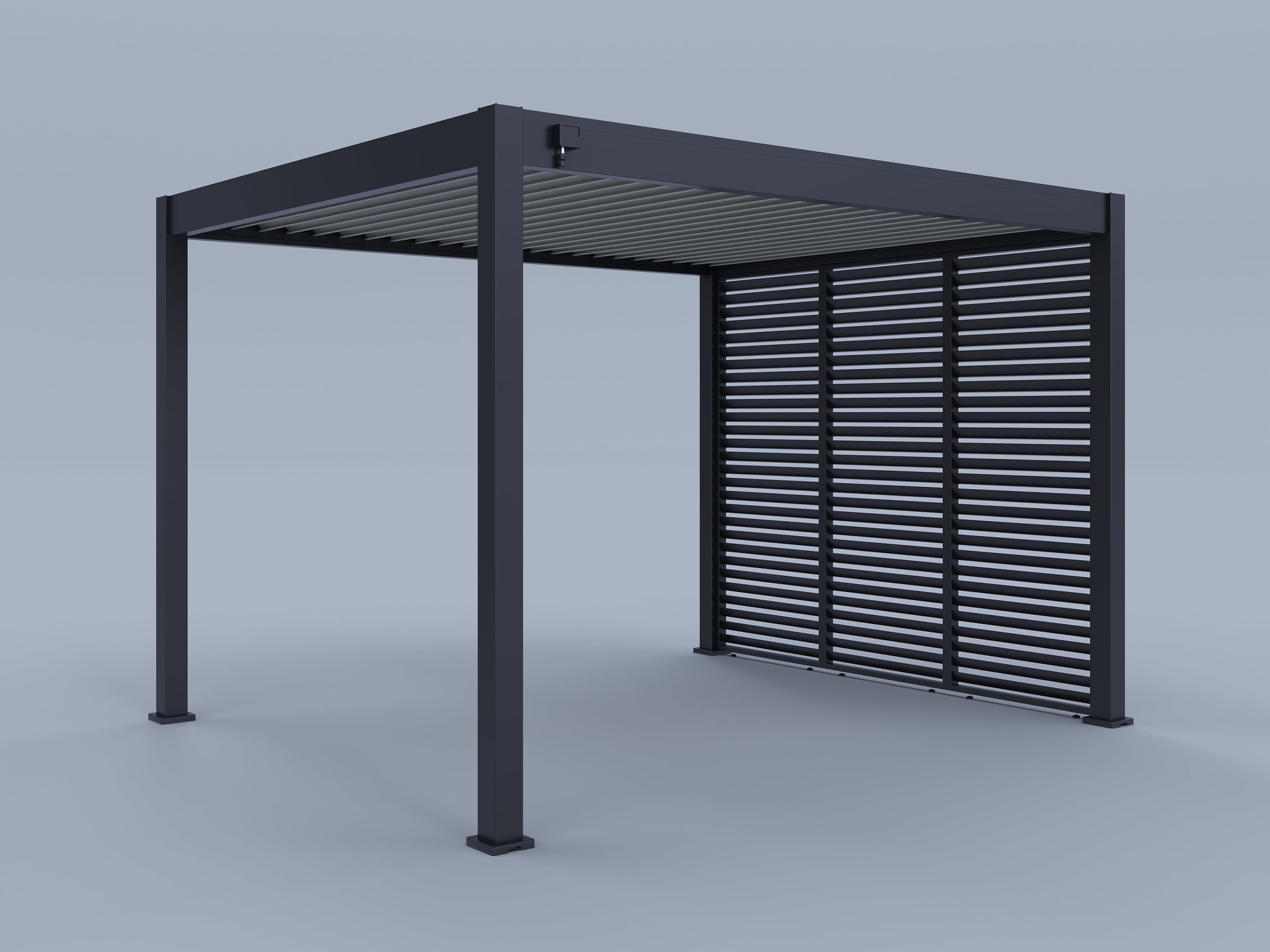 10'x12' Suprema Pergola, Light Gray Louver with (3) 10' Fixed Horizontal Deco Panels