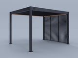 10'x12' Suprema Pergola, Slate Gray, Lighting with (3) 10' Fixed Horizontal Deco Panels