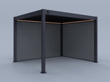 10'x12' Suprema Pergola, Slate Louver, Lighting with (1) 10' and (1) 12' Pebble Grey Privacy Walls
