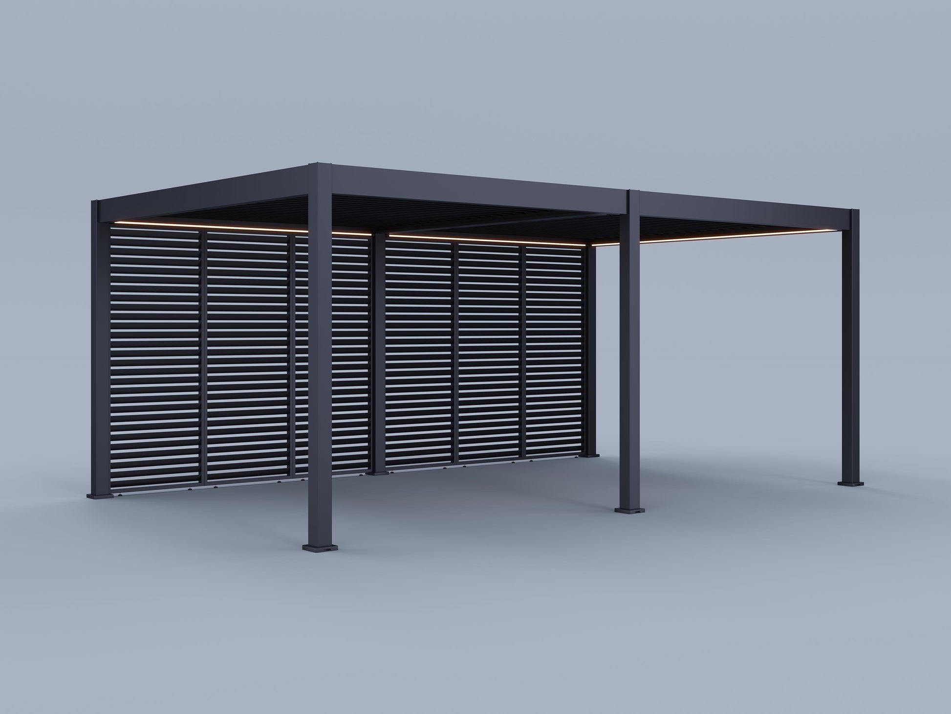 12'X20' Suprema Pergola, Slate Gray, Lighting with (6) 20' Fixed Horizontal Deco Panels