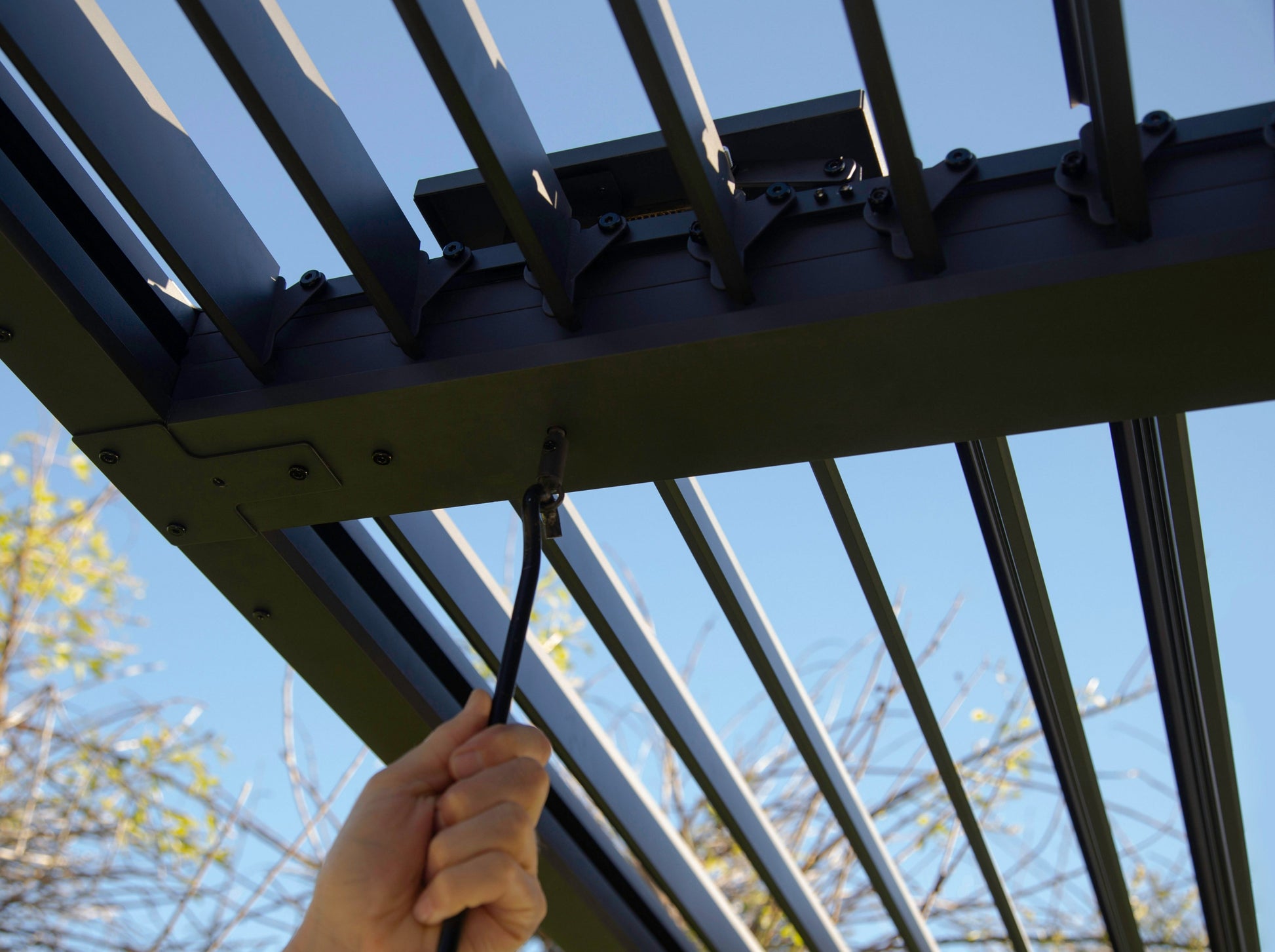 Manually adjustable louvers on the Novara Pergola