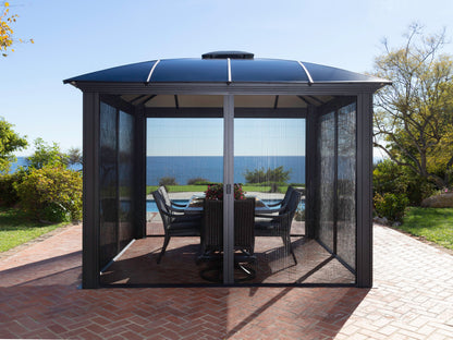 Siena Hard Top Gazebo with mosquito netting on all four sides.