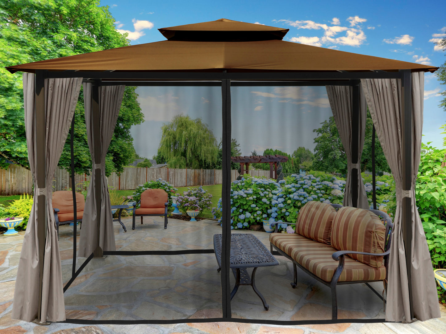 Privacy Curtains and Mosquito Netting for Barcelona Gazebo