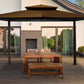 Barcelona Soft Top Gazebo in Cocoa on backyard deck with wooden table underneath.