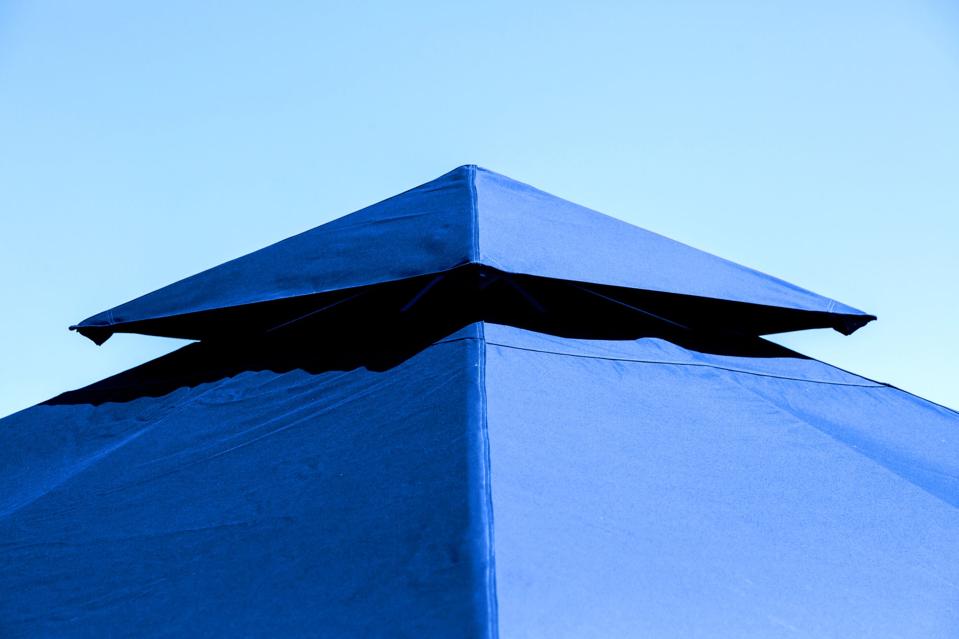 Close up of Kingsbury Soft Top Gazebo in Mediterranean Blue Canopy Roof 